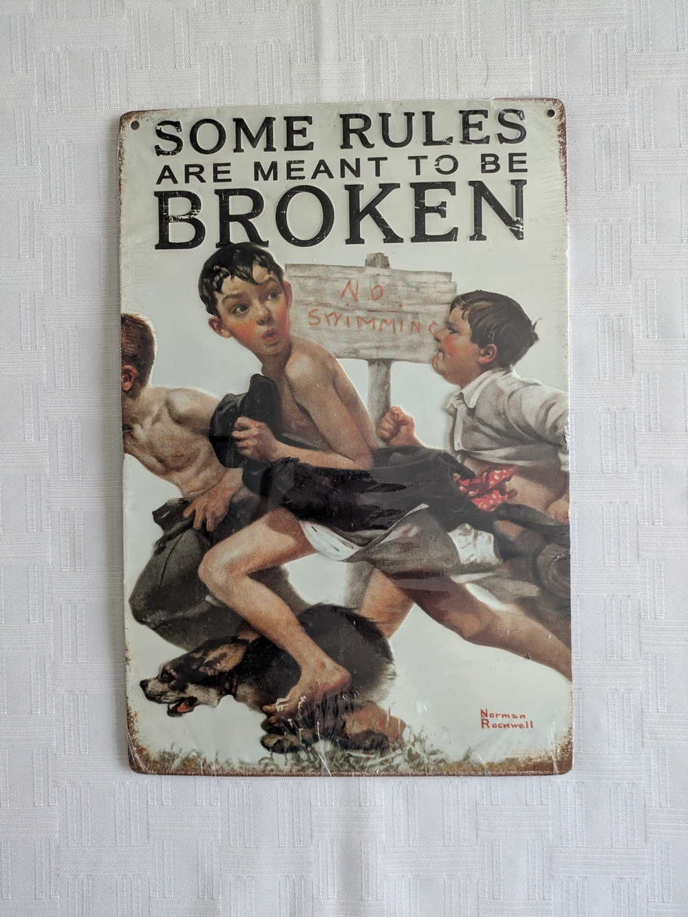 Norman Rockwell 'Some Rules Are Meant to Be Broken' White Metal Wall Sign